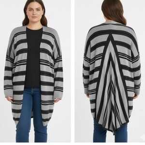 Vince Camuto Cardigan Striped High Low Open Front Grey 3X Duster Chic Work Knit